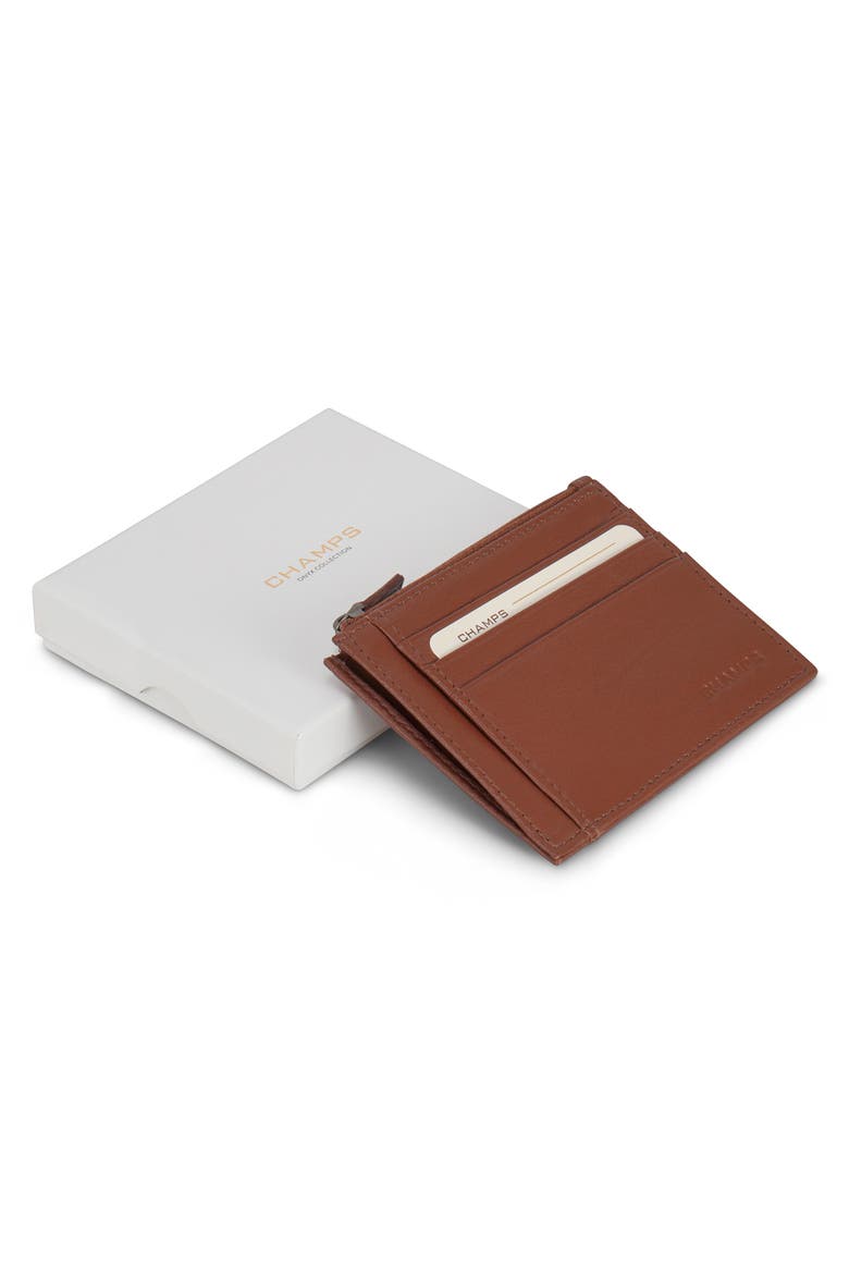Zip Leather Card Case, Alternate, color, BROWN