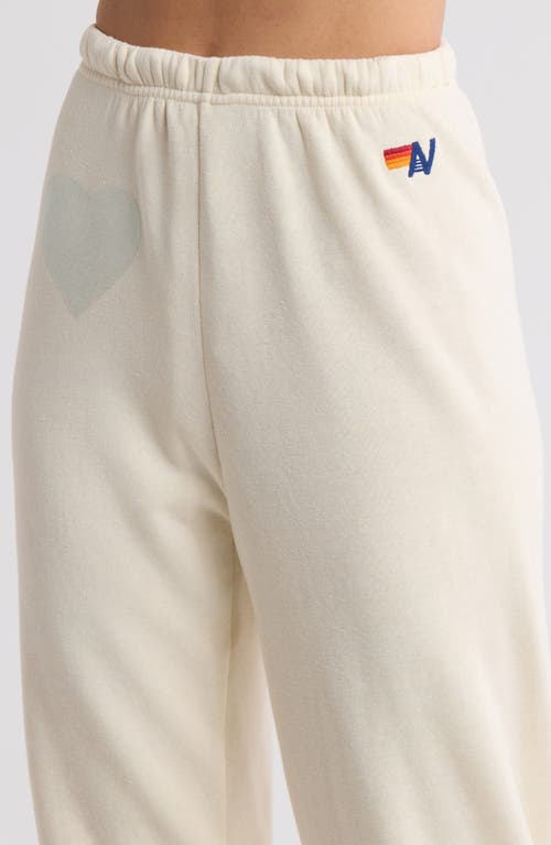 Aviator Nation Glitter Heart Sweatpants In Vintage White/silver