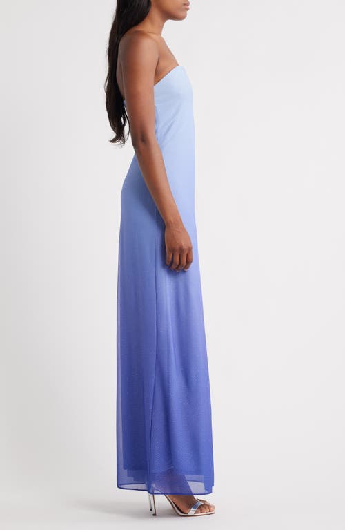 Jump Apparel Metallic Ombré Strapless Gown In Blue