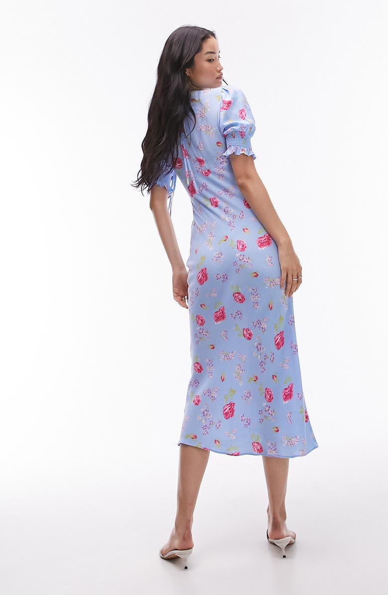 Topshop Floral Puff Sleeve Midi Dress, Alternate, color, Light Blue