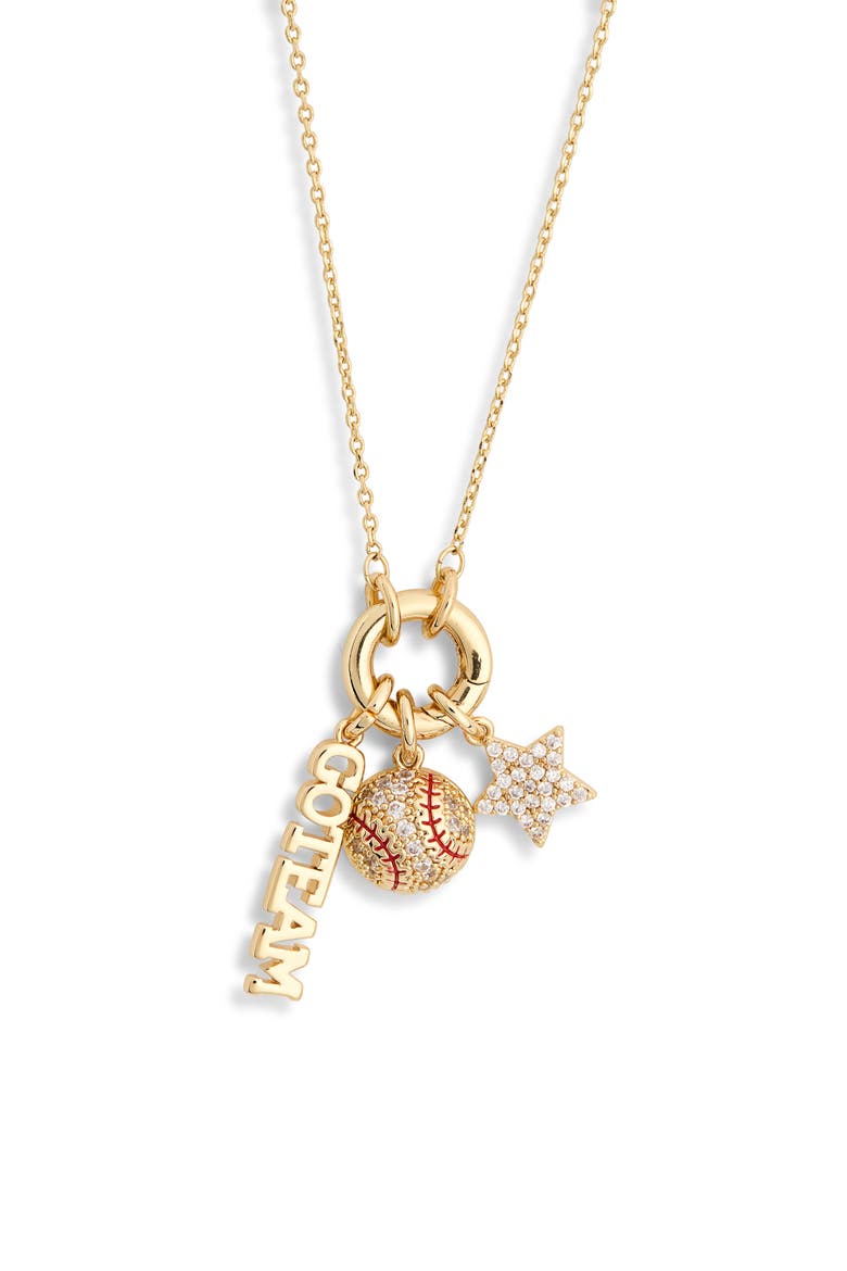 Cubic Zirconia Go Team Baseball Charm Necklace, Alternate, color, RED- CLEAR- GOLD