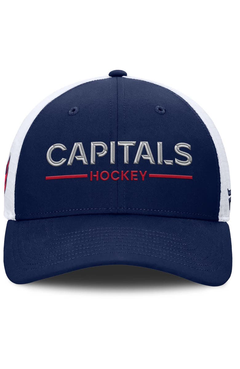 FANATICS Men's Fanatics Navy/White Washington Capitals Authentic Pro Rink Lockup Adjustable Trucker Hat, Alternate, color, Navy