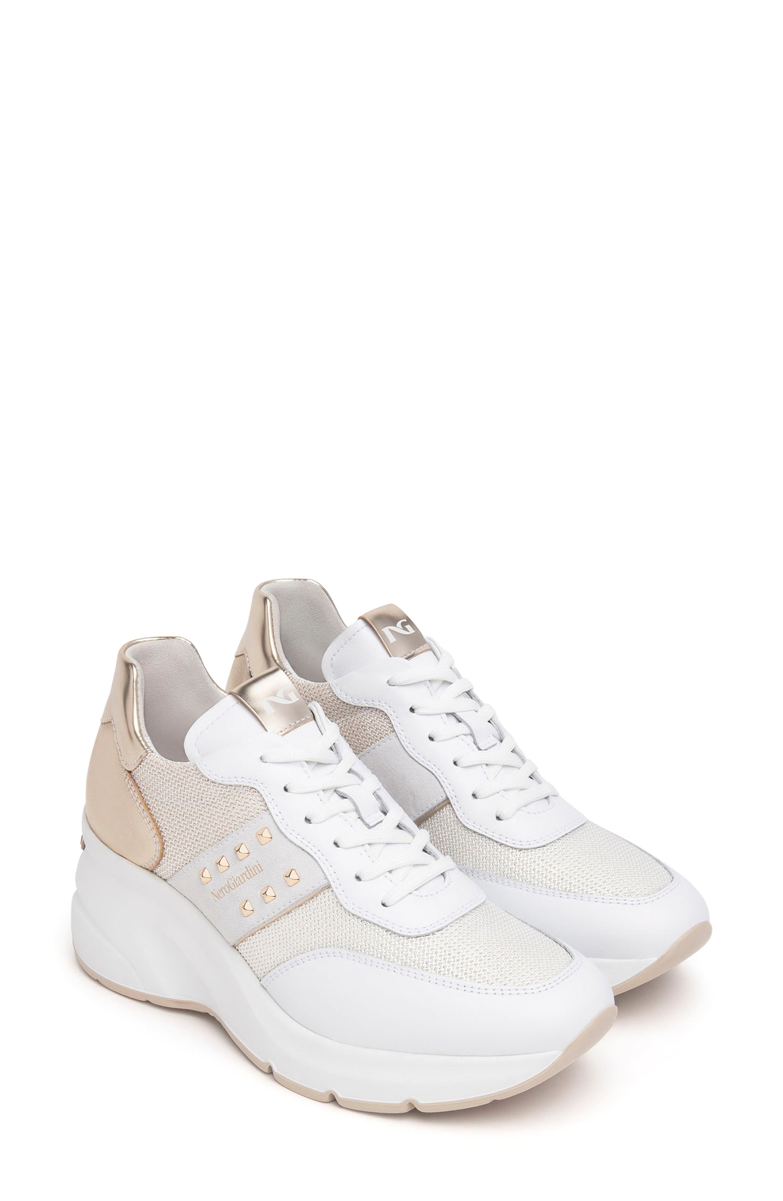 NeroGiardini Wedge Sneaker, Main, color, White / Gold