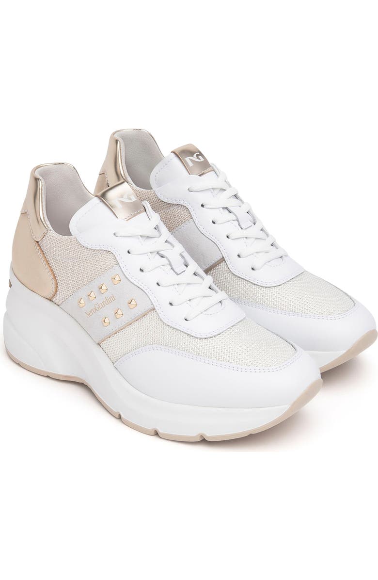 NeroGiardini Wedge Sneaker, Main, color, White / Gold