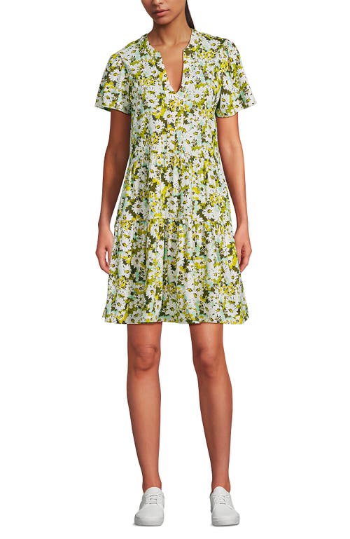 Lands' End Cotton Jersey Tiered Mini Dress In Green