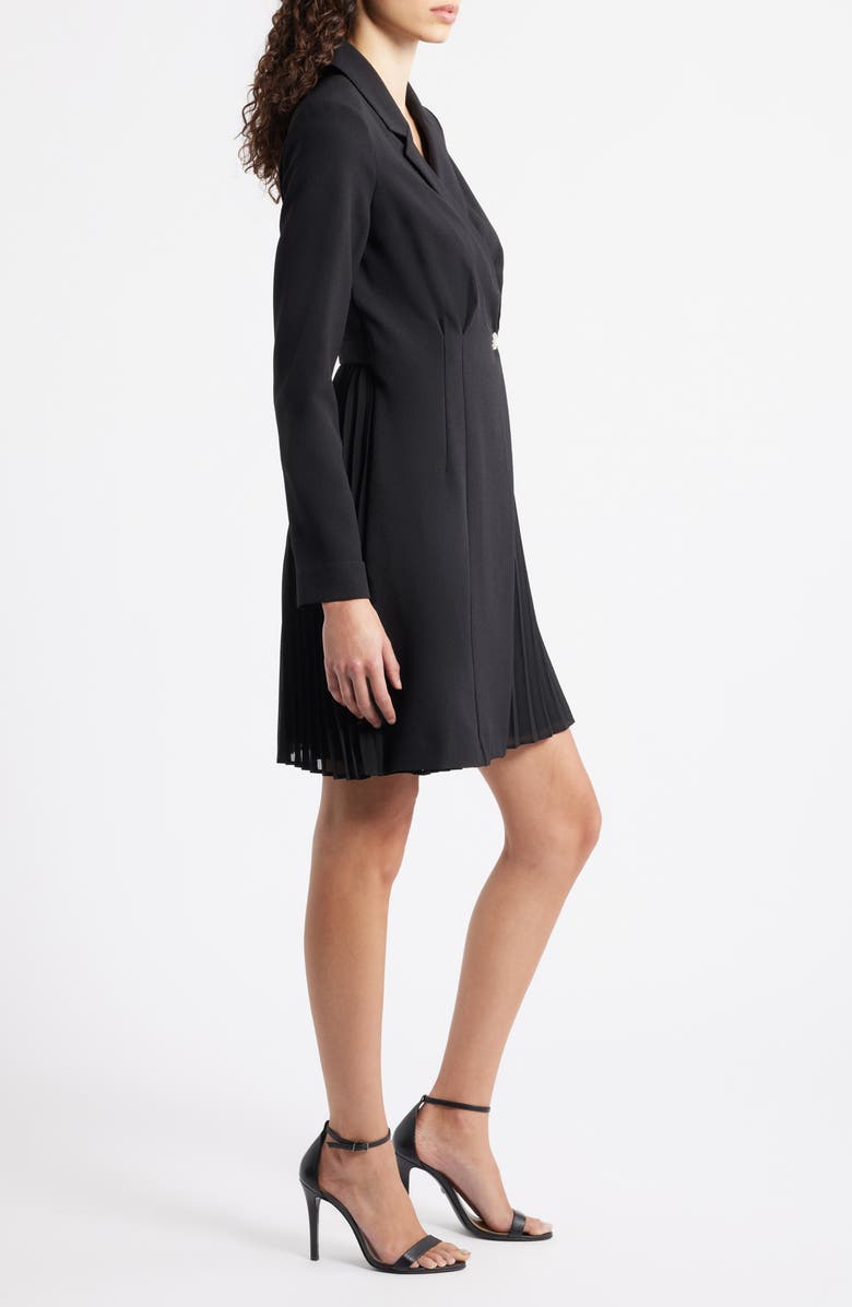 Vince Camuto Rhinestone Detail Long Sleeve Stretch Crepe Dress, Alternate, color, Black