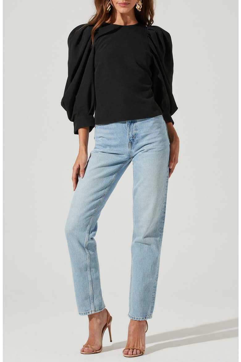the Label Bubble Sleeve Blouse, Alternate, color, BLACK