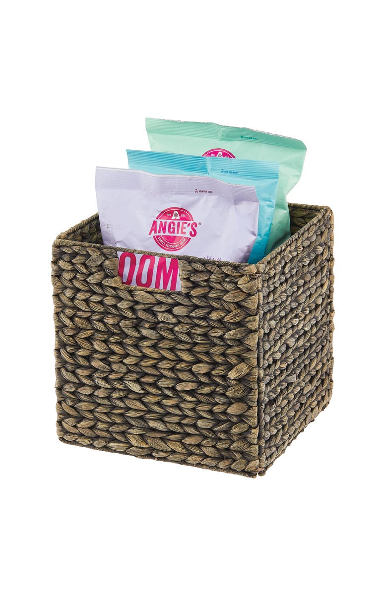 mDesign Woven Hyacinth Kitchen Basket Organizer with Handles - 4 Pack, Alternate, color, Black Wash