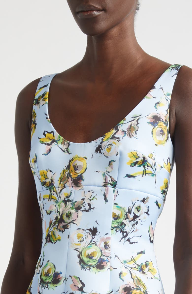 Emilia Wickstead Abella Floral Fit & Flare Midi Dress, Alternate, color, Floral Green/Yellow On Blue