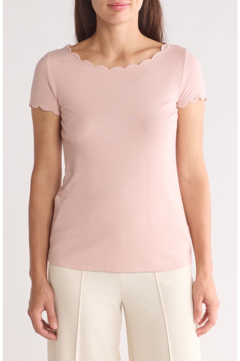 Scalloped Knit T-Shirt, Main, color, DUSTY PINK