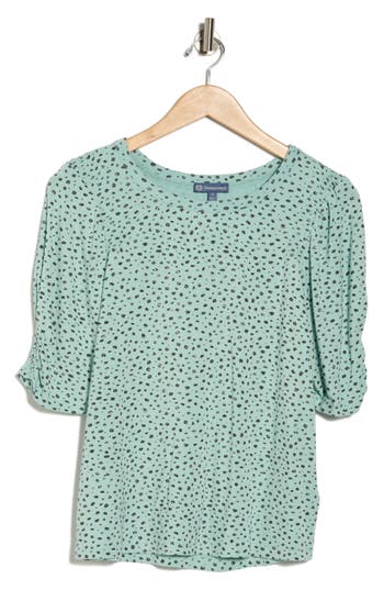 Democracy Ruched Elbow Length Sleeve Top In Blue