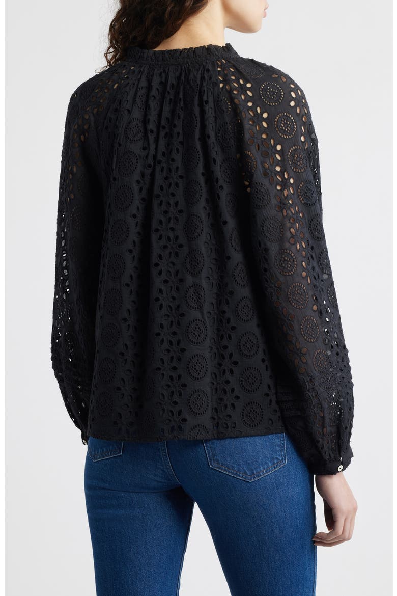 Alicia Embroidered Eyelet Organic Cotton Button-Up Shirt, Alternate, color, BLACK