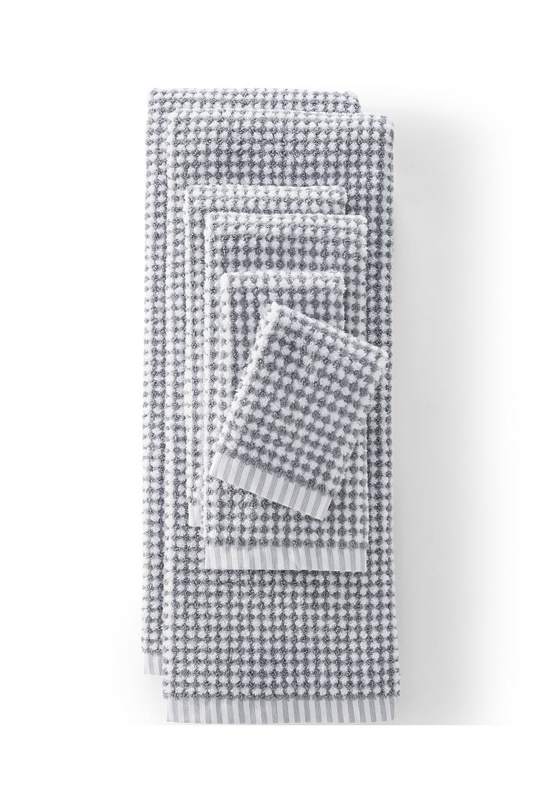 Turkish Quick-Dry Cotton Textured Gingham Bath Towel, Main, color, Ultimate Gray