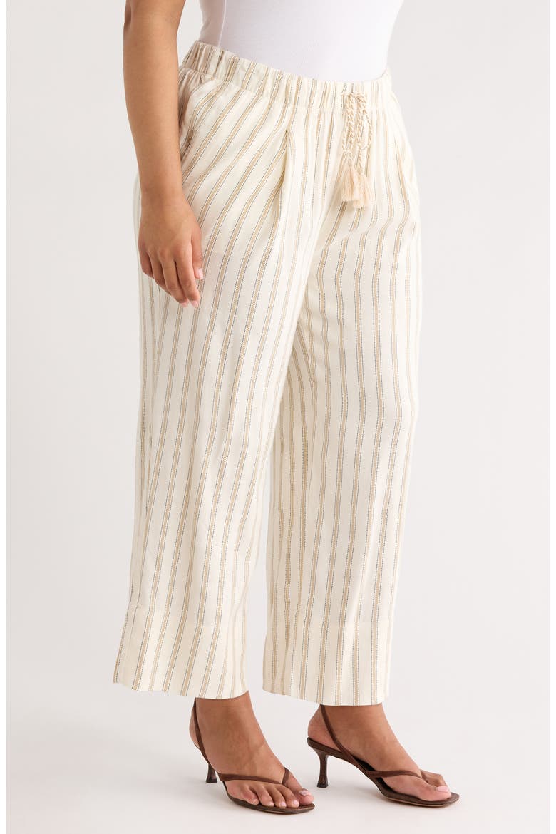 Stripe Pull-On Crop Wide Leg Pants, Alternate, color, CREAM/ TAN STRIPE
