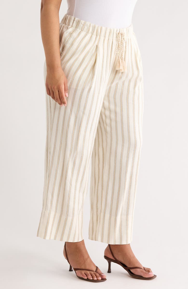 Liverpool Los Angeles Stripe Pull-On Crop Wide Leg Pants, Alternate, color, Cream/ Tan Stripe