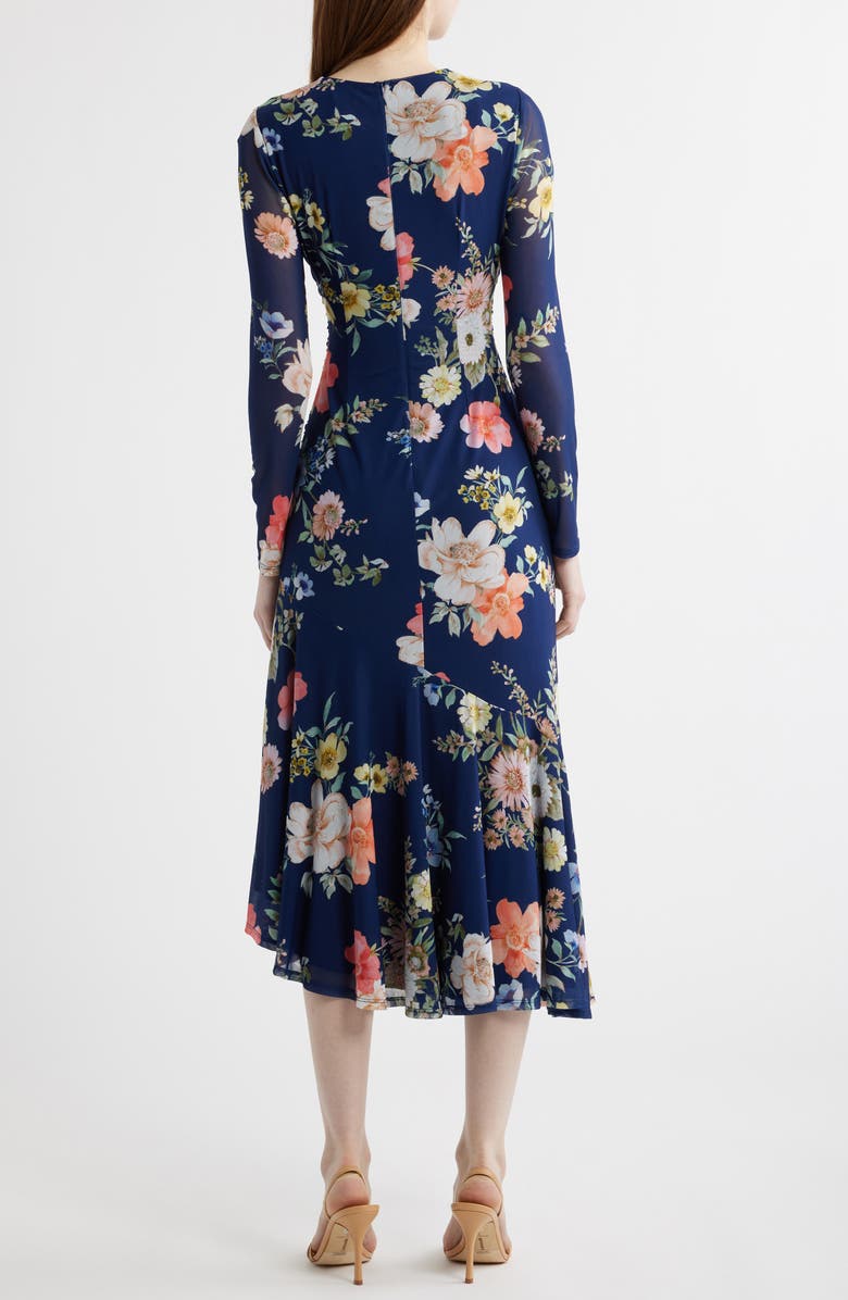 Vince Camuto Floral Long Sleeve Mesh Body-Con Dress, Alternate, color, Navy Multi