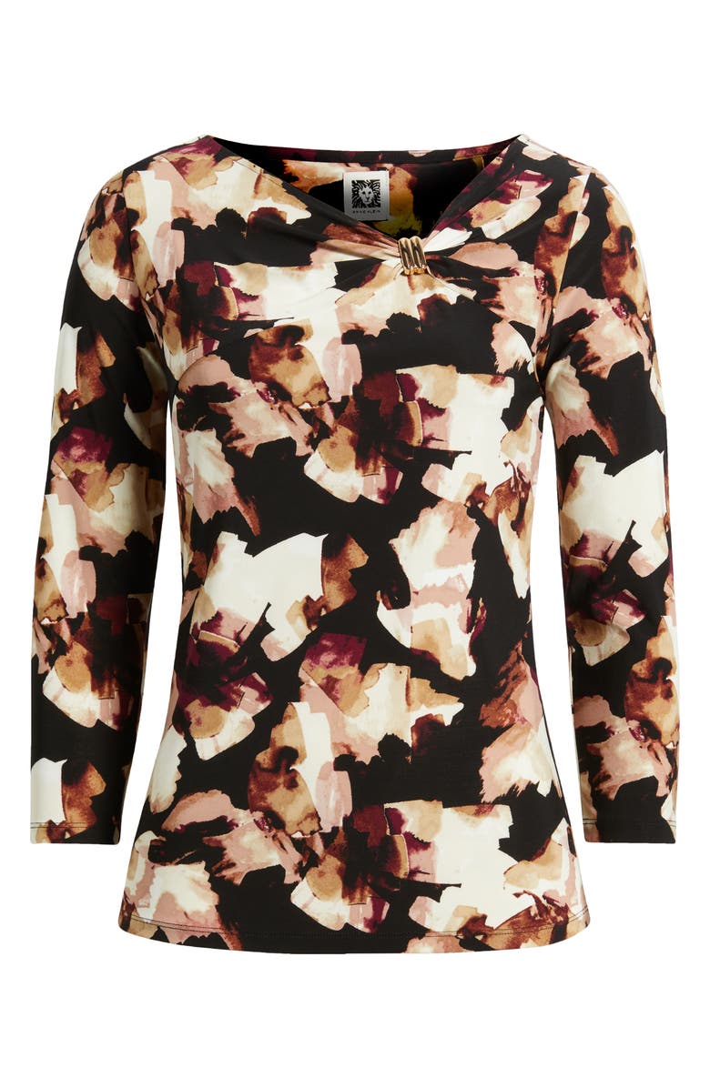 Anne Klein Printed Gathered Asymmetric Neck Top, Alternate, color, 