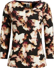 Anne Klein Printed Gathered Asymmetric Neck Top