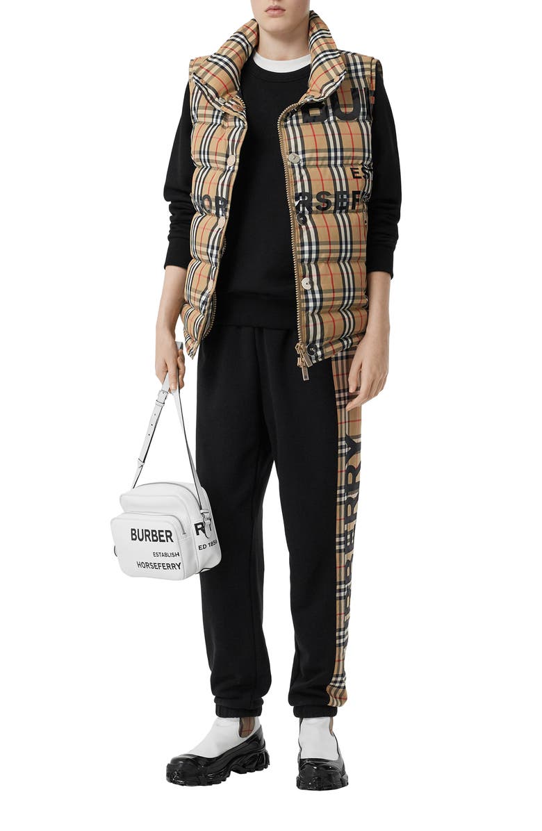 Burberry Sterling Horseferry Print Vintage Check Down Puffer Vest, Alternate, color,