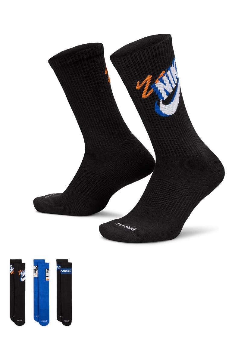 Nike Assorted 3-Pack Dri-FIT Crew Socks, Alternate, color, Black Multi