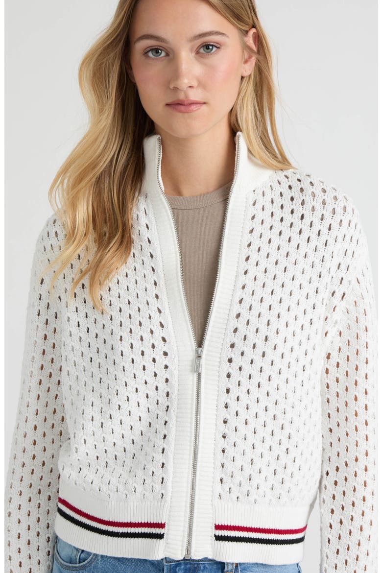 Stripe Openwork Bomber Jacket, Alternate, color, SNOW-WHITE