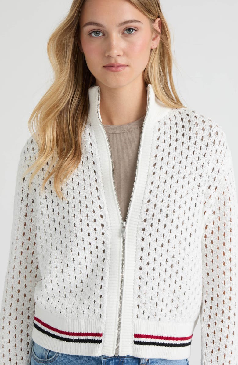 Hunter Stripe Openwork Bomber Jacket, Alternate, color, Snow-White