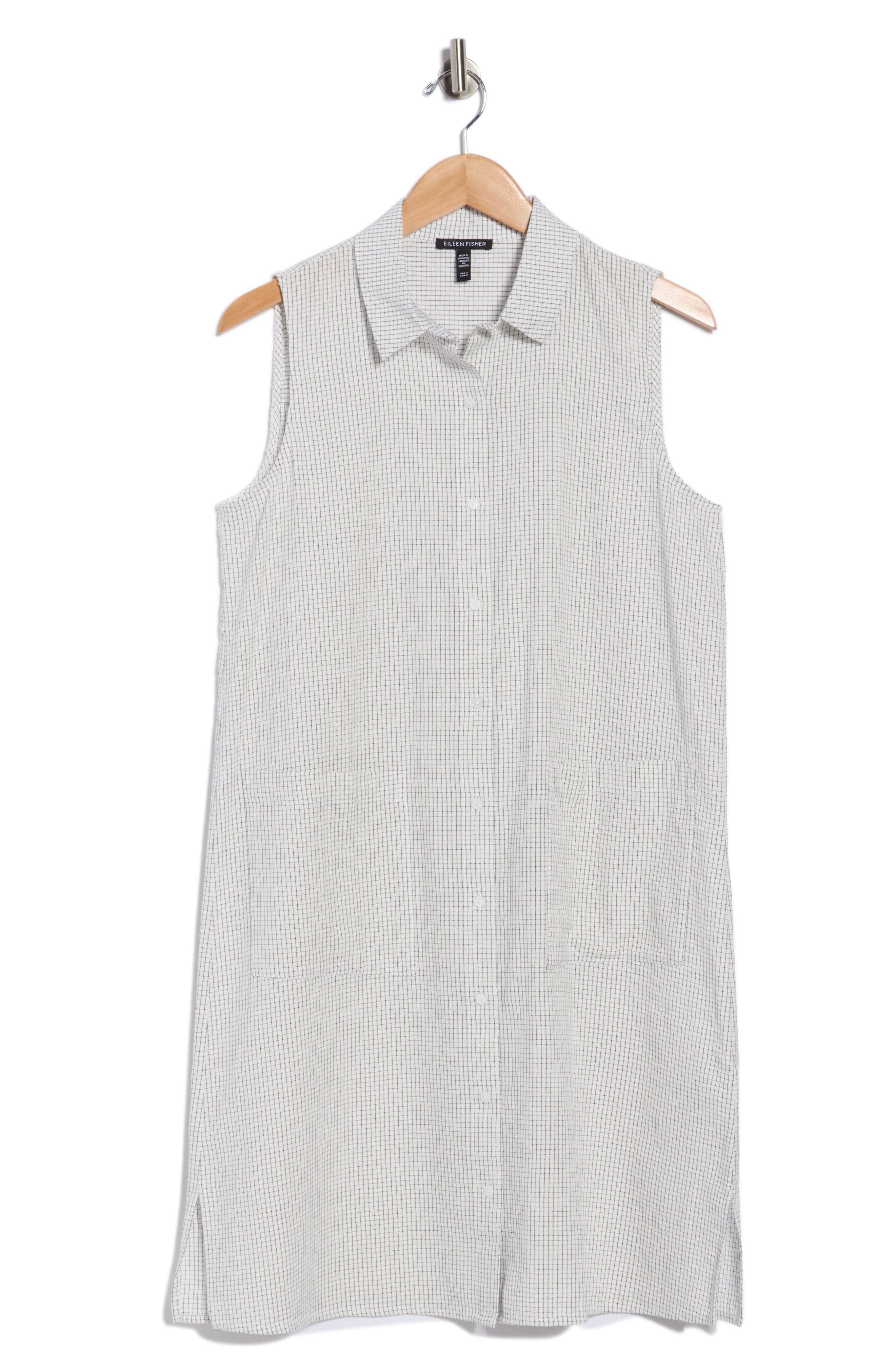 Eileen Fisher Grid Print Sleeveless Organic Cotton Shirtdress