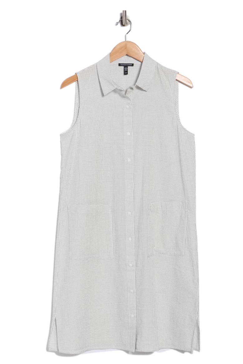 Grid Print Sleeveless Organic Cotton Shirtdress, Alternate, color, WHITE
