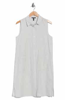 Eileen Fisher Grid Print Sleeveless Organic Cotton Shirtdress