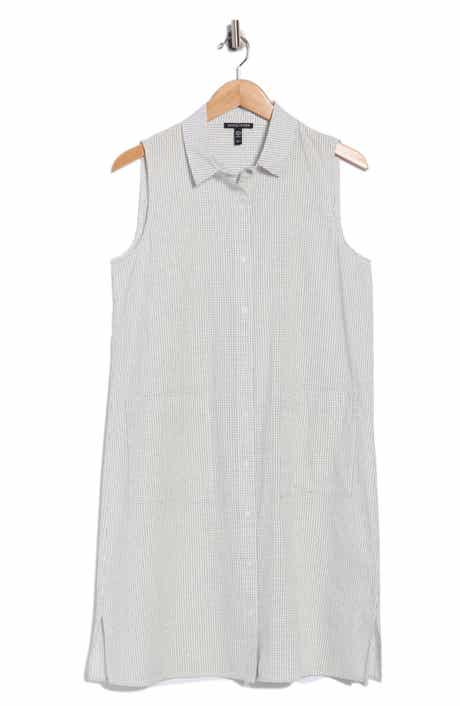 Eileen Fisher Grid Print Sleeveless Organic Cotton Shirtdress