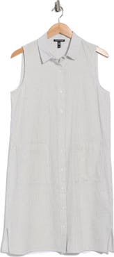 Eileen Fisher Grid Print Sleeveless Organic Cotton Shirtdress