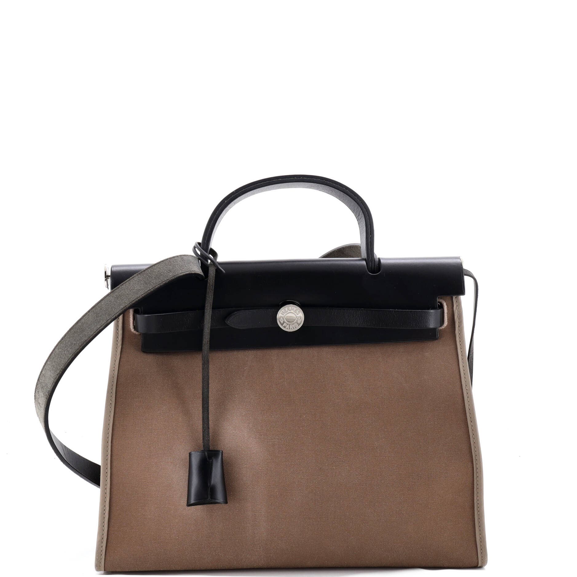 Pre-Owned Hermes Herbag Zip Leather and Toile 31, Main, color, Etoupe