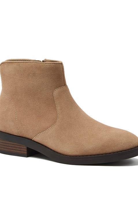 Detailed Suede Zip Ankle Booties