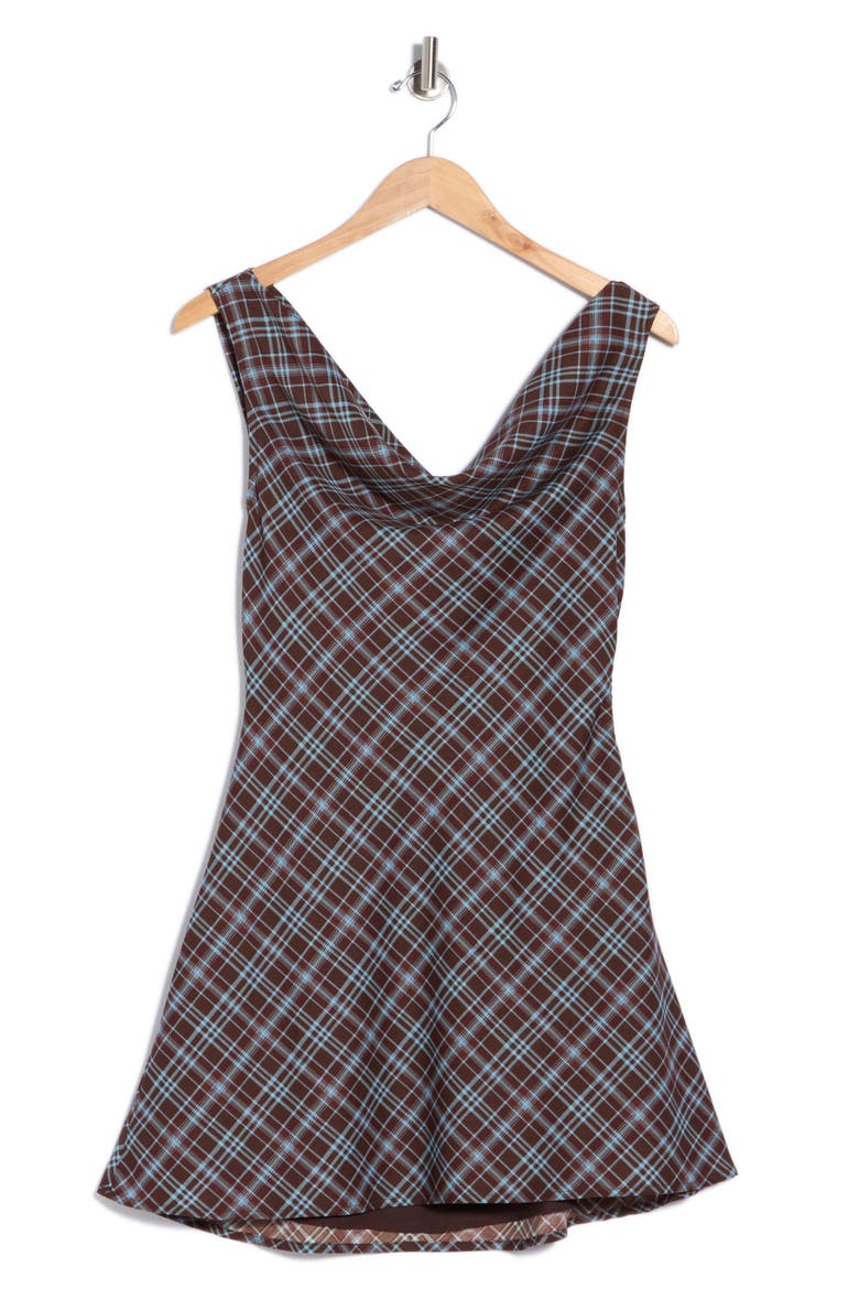 Plaid Cowl Neck Minidress, Alternate, color, BROWN BLUE PLAID