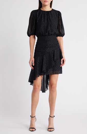 Chelsea28 Metallic Clip Dot Asymmetric Dress