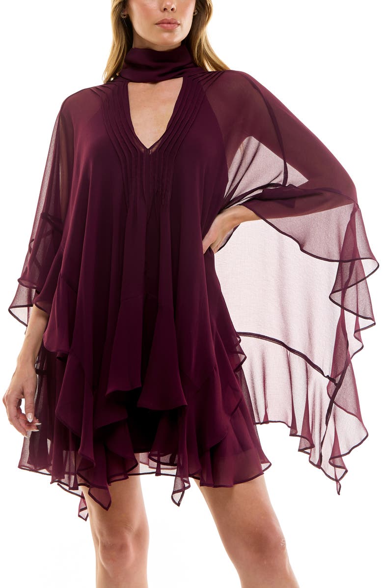 Socialite Capelet Chiffon Dress, Alternate, color, Mulberry