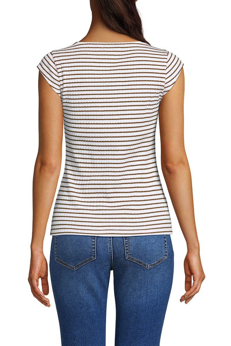 Pointelle Cap Sleeve Top, Alternate, color, White/Coriander Easy Stripe
