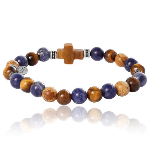 Lucky Brand Sodalite Bead Stretch Bracelets With Cross Accents In Brown