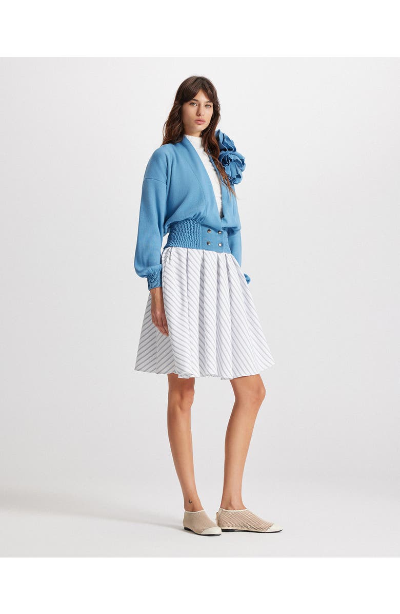 THEO The Label Nomia Ribbed Waist Rosette Cardigan, Alternate, color, Retro Blue