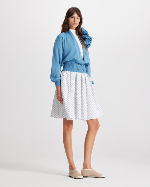 Theo The Label Nomia Ribbed Waist Rosette Cardigan In Blue