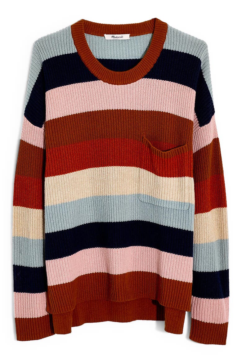 Thompson Rainbow Stripe Pocket Pullover Sweater, Alternate, color, HEATHER FAWN MULTI STRIPE