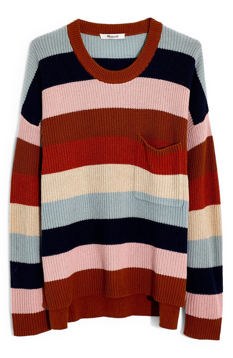 Madewell Thompson Rainbow Stripe Pocket Pullover Sweater, Alternate, color,