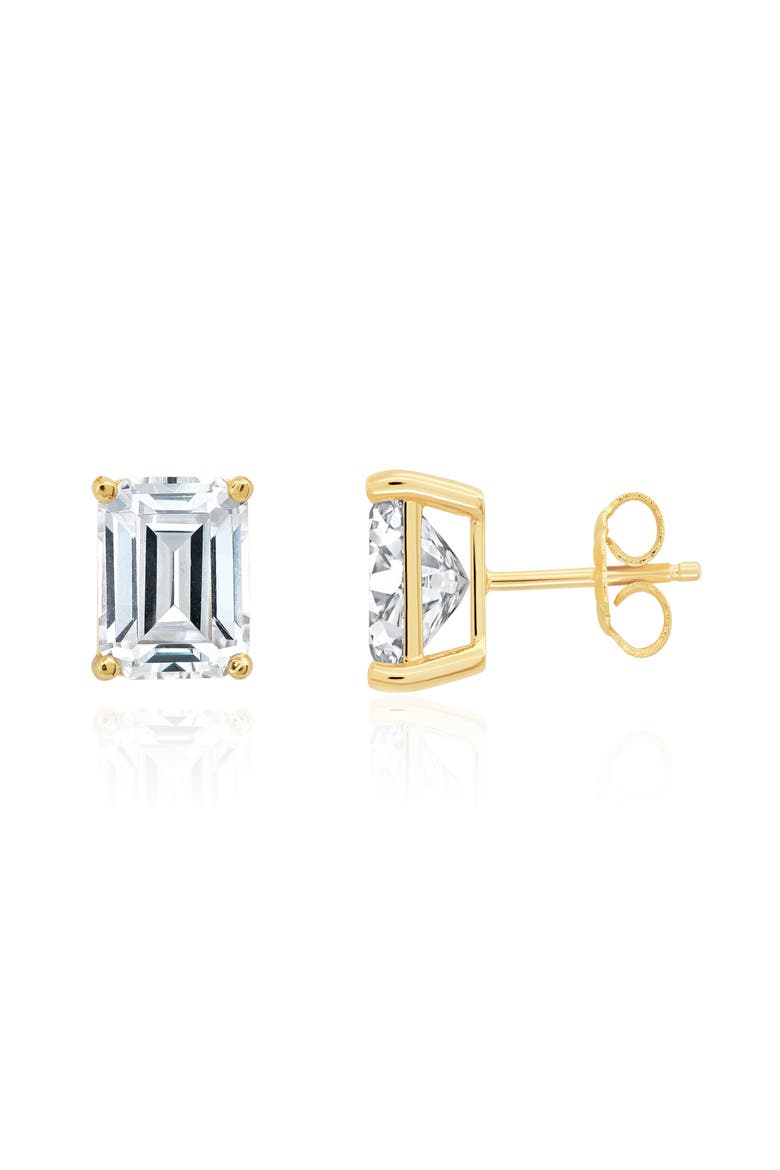 Emerald Cut Cubic Zirconia Stud Earrings, Main, color, 18KYG/ CLEAR STONE