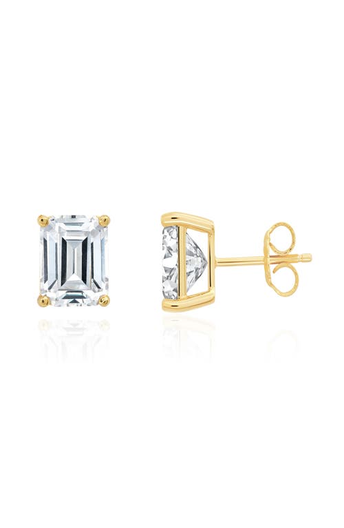 Crislu Emerald Cut Cubic Zirconia Stud Earrings In Gold
