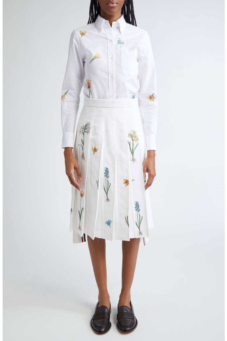 Floral Embroidered Cotton Button-Down Shirt, Alternate, color, WHITE