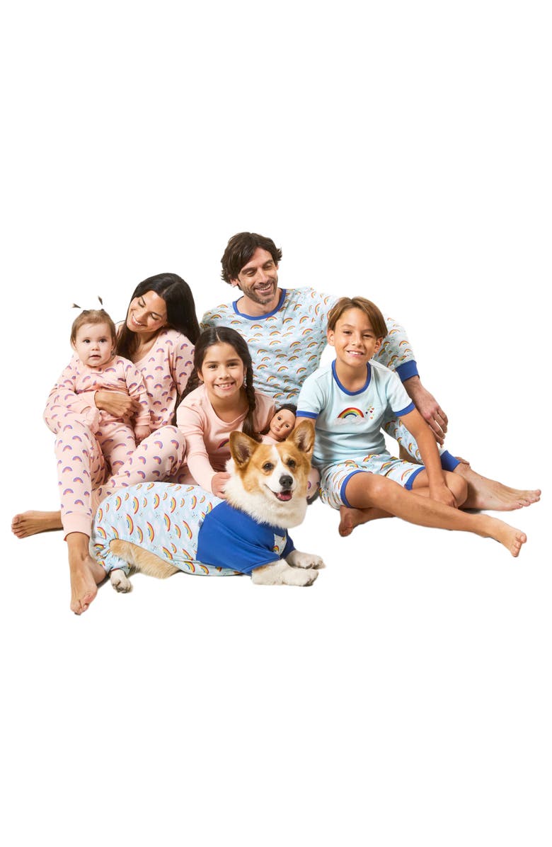 Leveret Footed Cotton Pajamas Matching Family Coordinated Prints, Alternate, color, Pink Rainbow