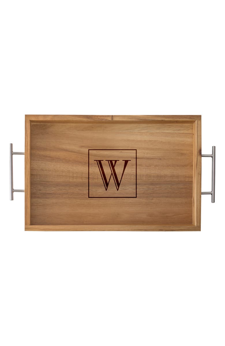 Cathy's Concepts Monogram Acacia Tray with Metal Handles, Alternate, color,