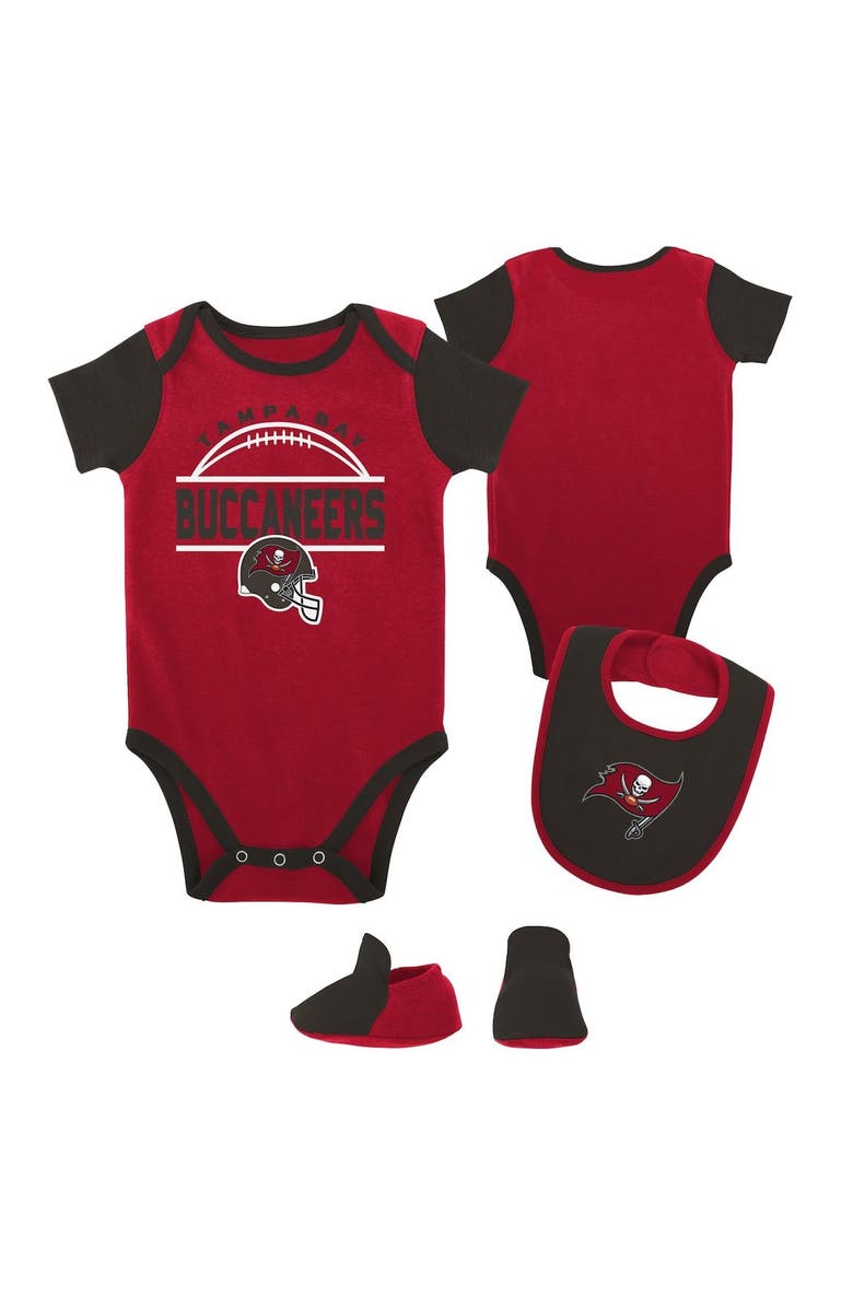 Outerstuff Newborn & Infant Red/Pewter Tampa Bay Buccaneers Home Field Advantage Three-Piece Bodysuit, Bib & Booties Set, Main, color, 