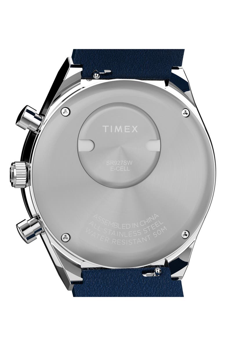 Timex<sup>®</sup> Q Chronograph Leather Strap Watch, 40mm, Alternate, color, Blue