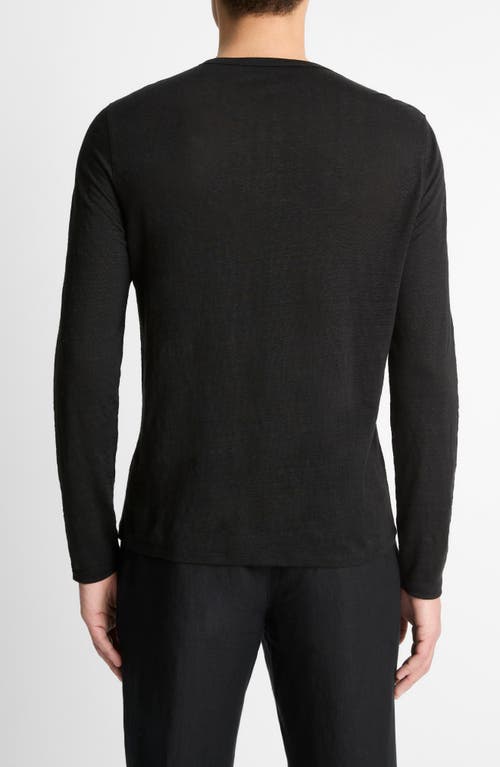 Vince Notch Neck Long Sleeve Slub Linen T-shirt In Black